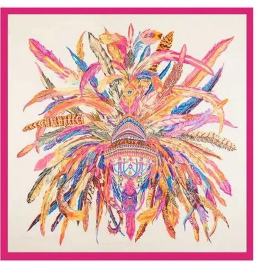Silk Scarf Large Feather Print Shawls Soft Kerchiefs All-Season Fashion